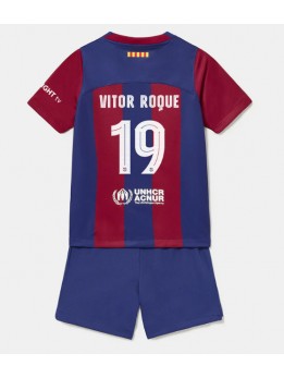 Billige Barcelona Vitor Roque #19 Hjemmedraktsett Barn 2023-24 Kortermet (+ Korte bukser)